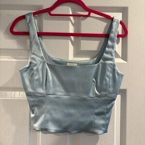 Aritzia Wilfred shine satin light blue bustier tank top